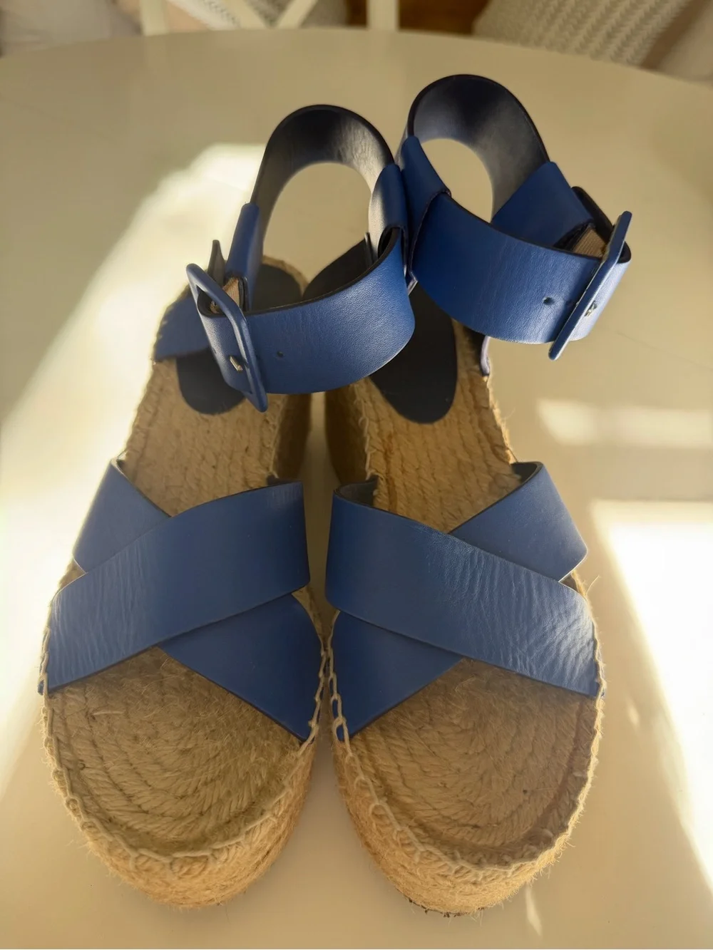 Celine Blue Leather Platform Espadrille Sandals